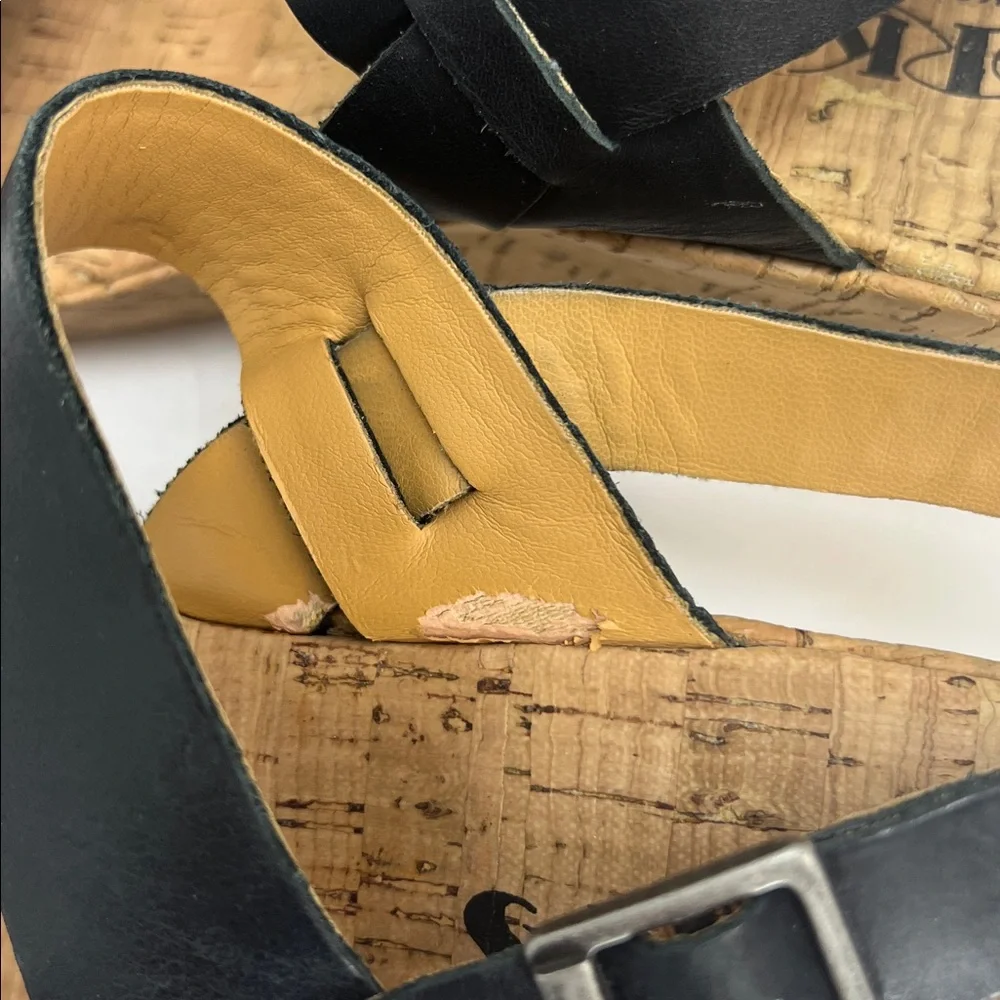 Kork Ease Austin Slingback Wedge Sandal Black Leather Womens 9 Closet Staple